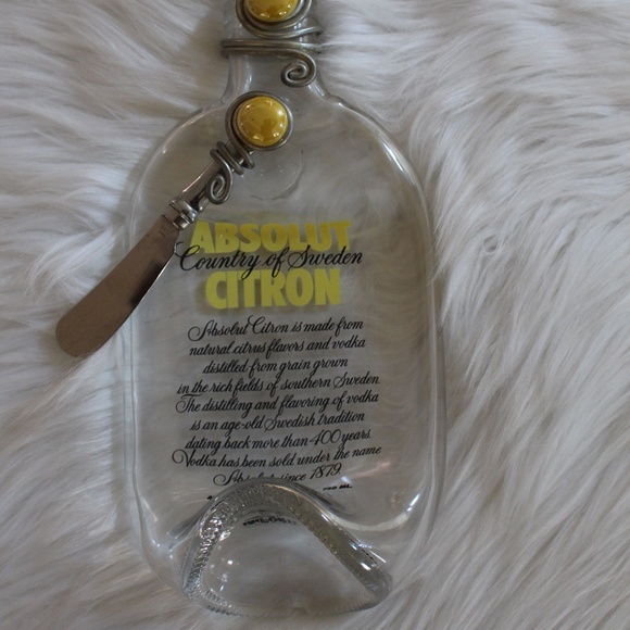 Absolut Citron Vodka bottle , melted flattened bottle with cheese knife - Picture 2 of 7